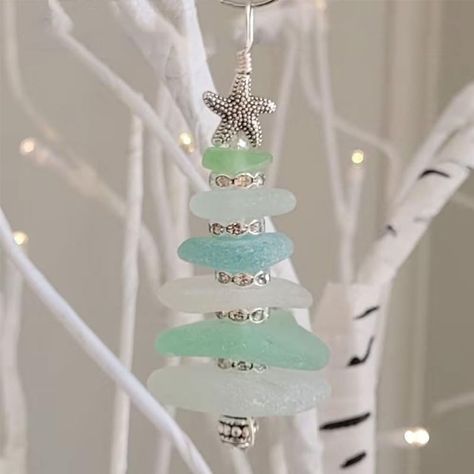 PRICES MAY VARY. ✅【Sea Glass Christmas Tree Ornament 】Pastel shades of sea glass set in a hand-wired Christmas tree. Made from six pieces of beach glass in aqua, white, and sea foam. There are 5 white crystal spacer beads between each piece of beach glass, and silver-colored wire and findings. ✅【Ocean-Inspired Decorative Stars】Elevate your ocean-themed decor with these stunning sea glass stars. Whether adorning your Christmas tree or as a thoughtful thank-you gift, sea glass decor add a touch of Marine Christmas, Ocean Christmas, Sea Glass Christmas Tree, Beach Christmas Trees, Sea Glass Christmas, Sea Glass Gifts, Glass Christmas Baubles, Crystal Christmas Tree, Sea Glass Crafts