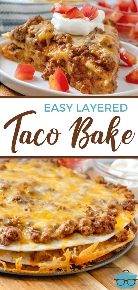 Layered Taco Bake, Layered Taco, Mexican Pizza, Taco Bake, Ground Beef Recipes For Dinner, Ground Beef Recipes Easy, Läcker Mat, Recipes Quick, Beef Recipes Easy