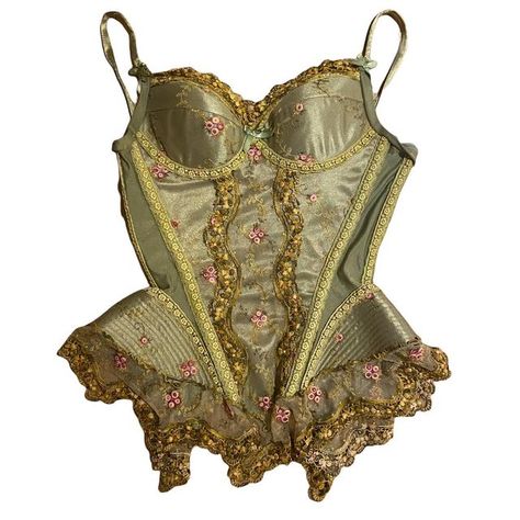 Vintage Bustier, Embroidered Corset, Green Corset, Catwalk Collection, Vintage Corset, Corset Bustier, Princess Outfits, Fashion Images, Cute Fashion