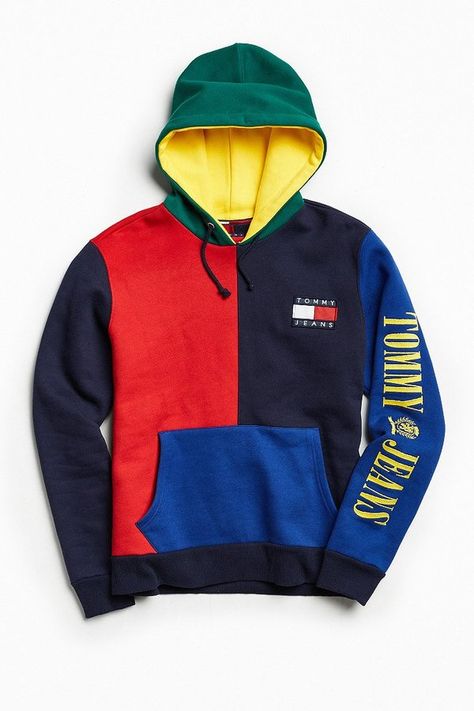 Tommy Hilfiger ‘90s Colorblock Hoodie Sweatshirt Tommy Hilfiger Outfits, Hilfiger Outfits, Nostalgia Clothing, Tommy Hilfiger 90s, Model Clothing, Graphic Clothing, 90s Hoodie, Colorblock Hoodie, Tommy Hilfiger Hoodie