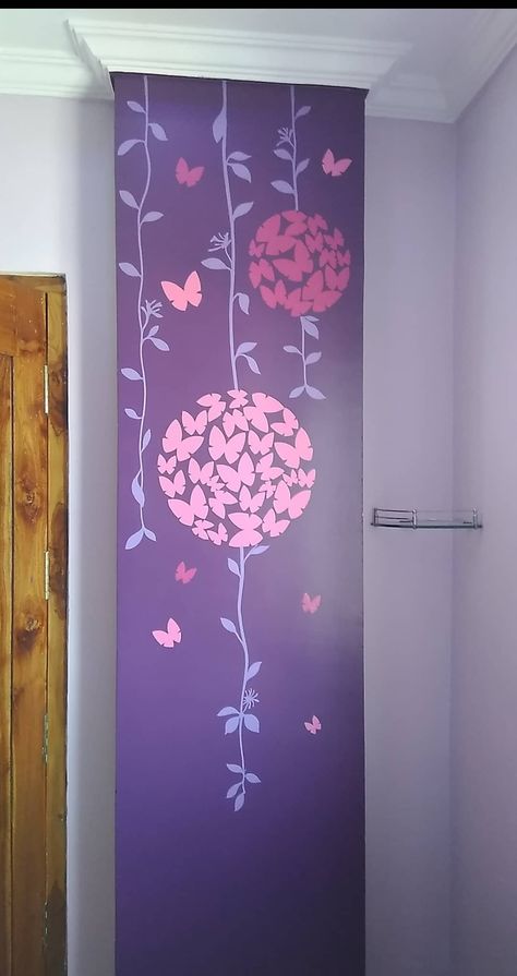 Pillar Wall Painting, Pillar Design Painting, Purple Wall Design Paint, Wall Pillar Painting Ideas, Room Wall Painting Designs, Pooja Room Painting Ideas, Purple Wall Painting Ideas Bedroom, Purple Wall Painting Ideas, Pillar Painting Ideas