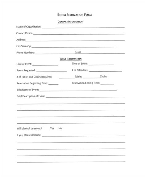 Reservation Form, Room Reservation, City State, Google Docs, Ms Word, Sample Resume