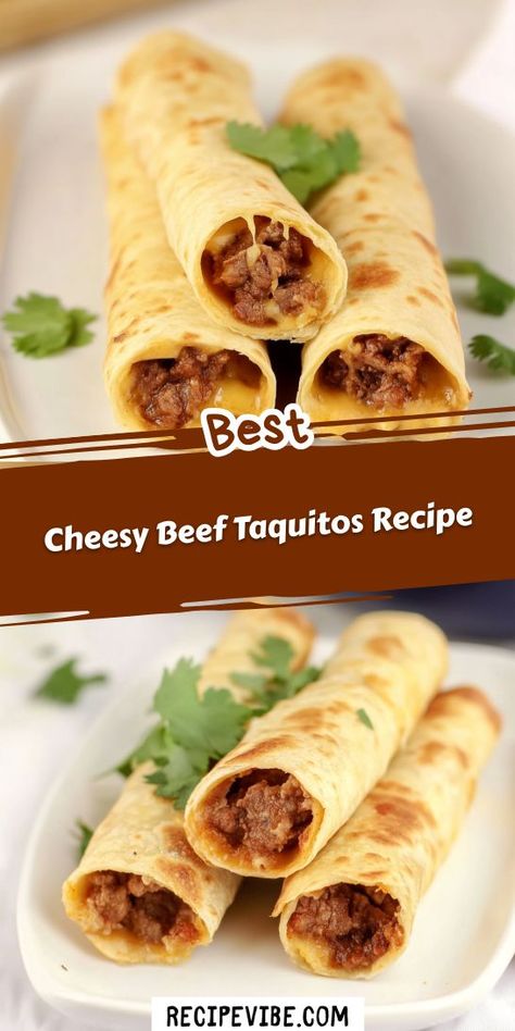 Are you craving a delicious, cheesy snack that's easy to prepare? This Cheesy Beef Taquitos Recipe is perfect for busy weeknights or game day gatherings. Treat yourself to a mouthwatering delight that you can whip up in no time! Save this recipe for your next ground beef inspiration! How To Make Taquitos Beef, Hamburger Taquitos Ground Beef, Homemade Taquitos Ground Beef, Easy Taquitos Beef, Cheesy Beef Taquitos, Cooked Ground Beef Recipes Easy Dinners, Weeknight Ground Beef Recipes, Ground Beef Game Day Recipe, Tostada Recipes Beef