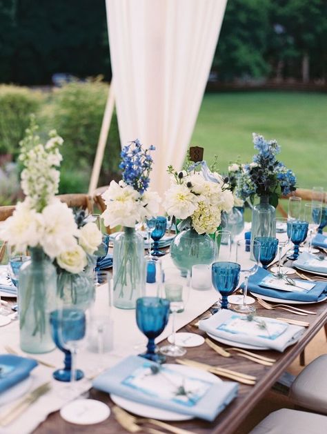 Lauryn Prattes, Classic Blue Wedding, Blue Wedding Inspiration, Blue Themed Wedding, Wedding Colors Blue, Dusty Blue Weddings, Greek Wedding, Deco Floral, Wedding Table Settings