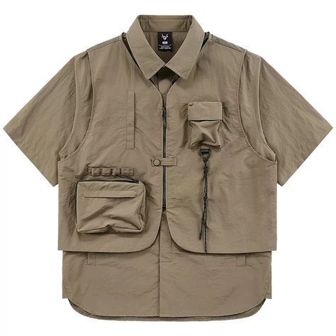 Gender: MEN Item Type: SHIRTS Collar: Turn-down Collar Closure Type: zipper Sleeve Style: regular eta = 2-3 weeks Type Of Pocket, T Shirt With Pocket, Multi Pocket Vest, Vest Design, Techwear Fashion, Cool Shirt Designs, Pocket Vest, Trendy Shirt Designs, Shirt Pocket