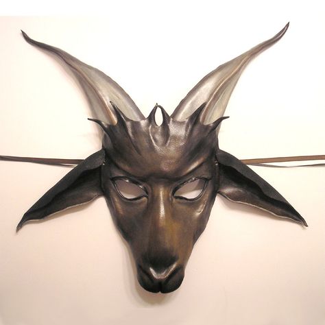 Leather goat mask Goat Mask, Billy Goats Gruff, Halloween Writing, Devil Mask, Goat Head, Billy Goat, Mask Designs, Dark Days, Mask Masquerade