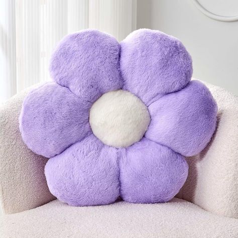 PRICES MAY VARY. Soft Premium Material - Kcvvcr flower pillow cushion is made of high-quality Faux Rabbit Fur and PP cotton, with full filling shape, elasticity and softness. The petal-shaped daisy cushion has strong resilience, comfortable support, relaxes the buttocks, and is not tired after sitting for a long time, and the flower-shaped pillow will not deform. Great Decoration - This floral throw pillow is not only a practical choice, but also a decorative addition to your living space. These Purple Throw Pillows Bedroom, Purple Cushions Bedroom, Purple Pillows Aesthetic, Purple Flower Pillow, Purple Themed Bedroom Overstock, Purple Toddler Bedroom Modern, Purple Yellow And Grey Nursery, Purple And Gray Teen Bedroom, Purple Child Bedroom