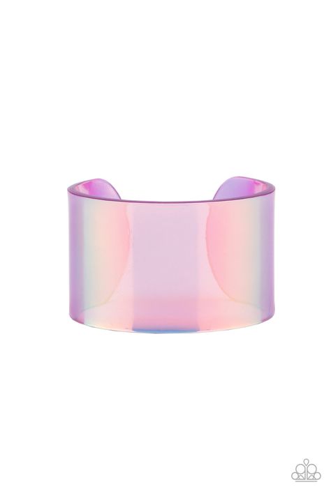 Featuring a holographic shimmer, a thick purple acrylic cuff wraps around the wrist for a retro inspired fashion.   Sold as one individual bracelet. Holographic Accessories, Study Core, Retro Inspired Fashion, Gunmetal Ring, Purple Holographic, Paparazzi Consultant, Acrylic Bracelet, Purple Acrylic, Fairytale Fashion