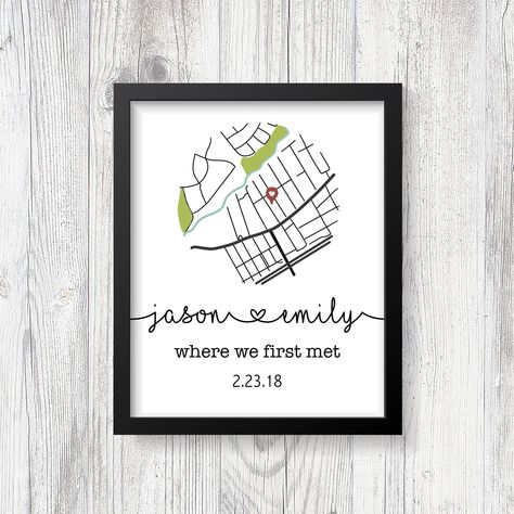 Location Gift For Boyfriend, First Kiss First Date Map, Where We First Met Map, Where It All Began Map, Where We Met Map Diy, Map Gift Ideas, Where We Met Map, Map Anniversary Gift, Map Signs