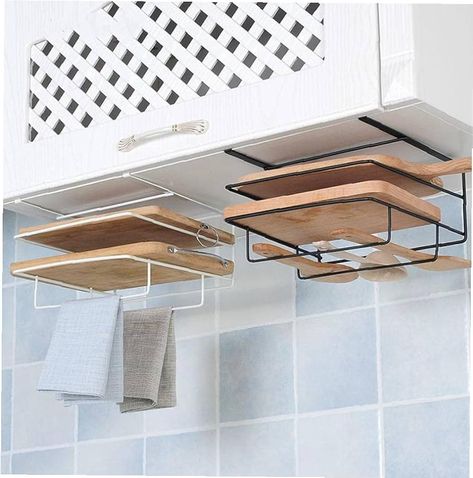 Kitchen Double Layer Iron Shelves Chopping Board Storage Rack Kitchen Towel Holder Rack 23.6 * 11 * 23cm Random Color Metal Kitchen Shelves, Cabinet Board, Kitchen Renovation Diy Ideas, Black Rack, Kitchen Storage Hacks, Kitchen Towel Holder, Towel Shelf, Diy Kitchen Renovation, Board Storage