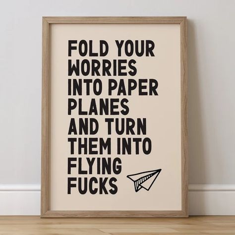 ArtNellie - Etsy Funny Quotes Aesthetic, Funny Room Decor, Aesthetic Funny, Room Decor Aesthetic, Paper Planes, Funny Wall Art, Art House, Paper Plane, Decor Aesthetic