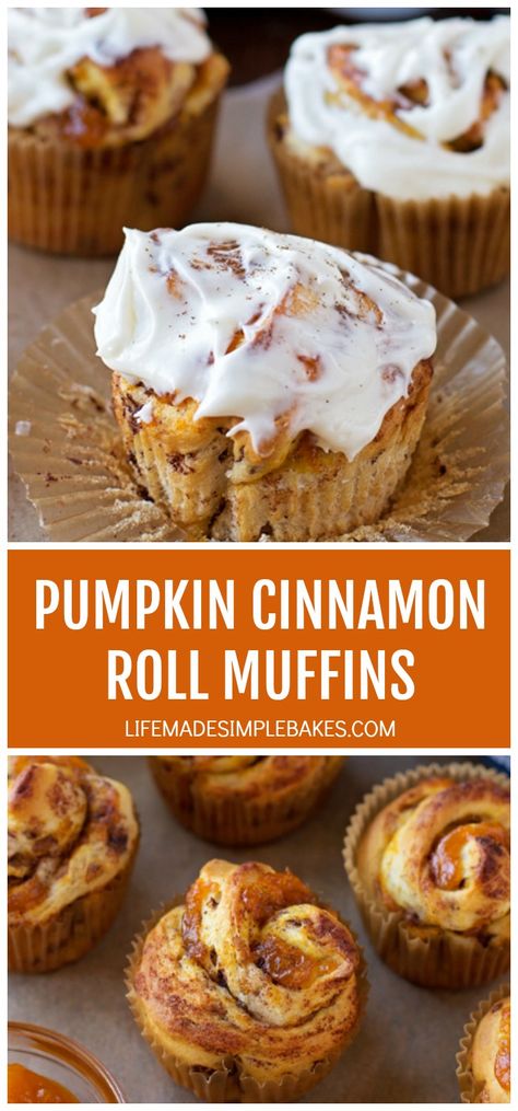 Pumpkin Cinnamon Rolls Homemade, Cinnamon Rolls Pumpkin, Orange Sweet Rolls, Pecan Cinnamon Rolls, Rolls Homemade, Cinnamon Roll Muffins, Life Made Simple, Pumpkin Cinnamon Rolls, Pumpkin Recipes Dessert