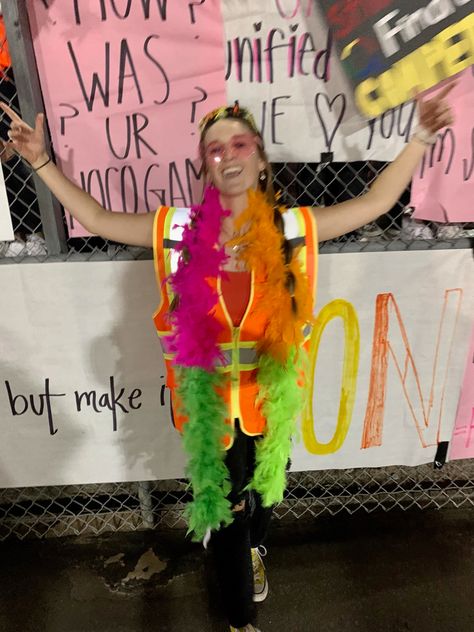 show up show out just this time in neon #studentsection #football #fridaynightlights #highschoolfootball #neon #spirittheme #asbtheme Neon Night Football High Schools, Football Spirit Signs, Neon Football, Football Spirit, Spirit Signs, Neon Nights, High Schools, High School Football, Friday Night Lights