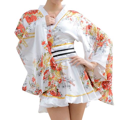 PRICES MAY VARY. Peacock Blossoms Design kimono dress Imported polyester100% Kimono Dress closure -★★-One Size: Fits up to 36" at chest and 29" at Waist -★-Feature: A beatiful lightweight satiny chiffon kimono-style dressing gown features cute cartoon sakura pattern and gorgerous red color which sets off your light skin. Using lightweight fabrics to ensure the gowns are as comfortable as possible. Over-sized drop sleeves and loose fit design can flatter every body type and make you look slim. Th Short Kimono Outfit, Traditional Yukata, Sakura Pattern, Drawing Characters, Kawaii Outfits, Kimono Dressing Gown, Kimono Outfit, White Kimono, Dress Kimono