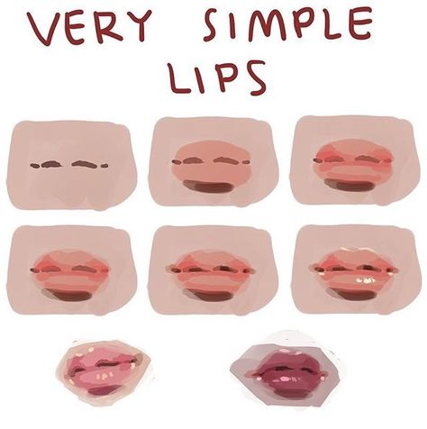 Lips Step By Step, الفن الرقمي, 얼굴 그리기, Digital Art Beginner, Lips Drawing, Digital Painting Tutorials, Art Practice, Drawing Lessons, Anatomy Art