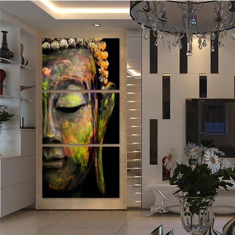 Classical Buddha Statue Oil Painting Wall Art Paintings Picture Paiting Canvas Paints Home Decor Giveaways No Frame Wall Sticker | Wish Modern Buddha Painting, Modern Buddha, Peace Meditation, Golden Buddha, Buddha Face, Painted Stairs, Abstract Painting Print, Buddha Painting, Bright Homes