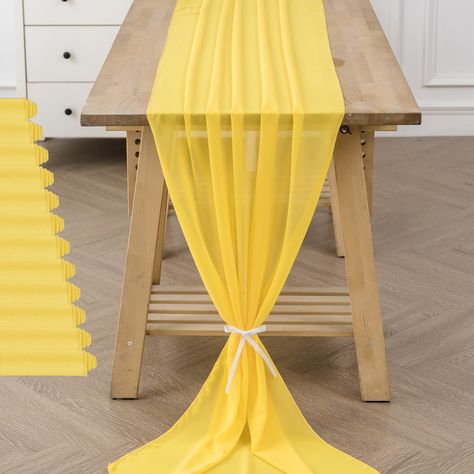 PRICES MAY VARY. Size:12 pack sheer chiffon table runner (29x120 inches),suitable for 6-10 seats either round or rectangle table,10Ft is a perfect length for your event's table decorations. Material:Made of high quality chiffon,soft and smooth,flowy and beautiful, fine workmanship, no seams,the elegant table runner creates a romantic feeling for your wedding table, sweetheart table and cake table. Style:This colorful chiffon table runner has a flowy and elegant look，tie this romantic white sheer Chiffon Table Runner, Bodas Boho Chic, Table Runner For Wedding, Shower Outdoor, Party Cake Table, Romantic Candle Light Dinner, Rustic Boho Wedding, Romantic Table, Yellow Table