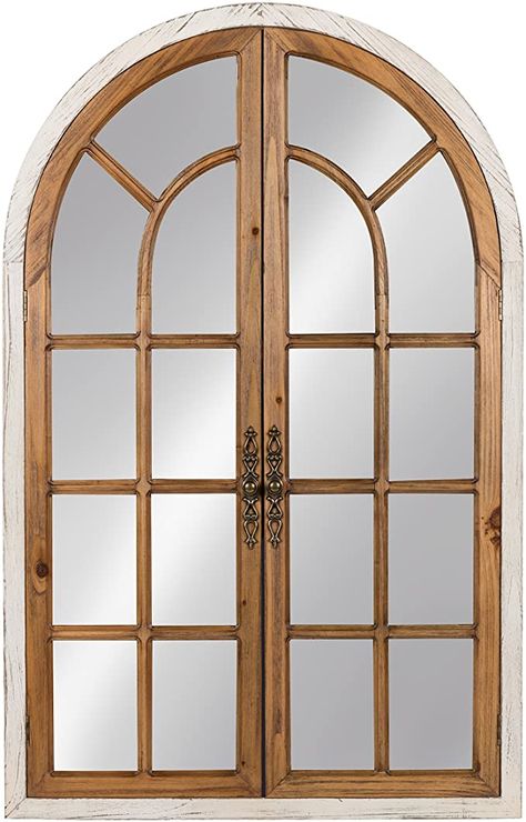 Arched Mirror, Arch Mirror, Wood Wall Mirror, Window Mirror, Dark Interiors, Arched Windows, French Farmhouse, White Home, Mirror Set