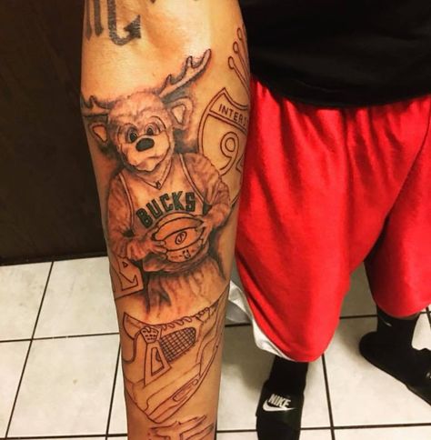 Milwaukee Bucks Tattoo, Bucks Tattoo, Milwaukee Tattoo, Buck Tattoo, Milwaukee Bucks, Skull Tattoo, Tattoos For Guys, Milwaukee, Tattoos