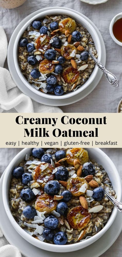 Creamy Coconut Milk Oatmeal (Vegan) | Walder Wellness Coconut Milk Breakfast, Coconut Milk Oatmeal, Oatmeal Vegan, Milk Oatmeal, Healthy Oatmeal Recipes, Coconut Oatmeal, Healthy Food Habits, Vegan Oatmeal, Coconut Milk Recipes