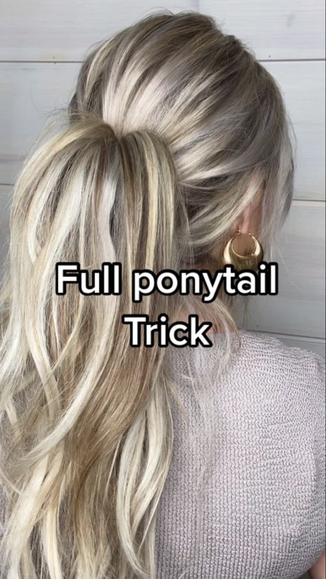 Full Ponytail Trick, Long Hair Ponytail Styles, Ponytail Trick, Messy Ponytail Hairstyles, Full Ponytail, Ponytail Hairstyles Tutorial, Ponytail Updo, Long Hair Ponytail, Ponytail Hairstyles Easy