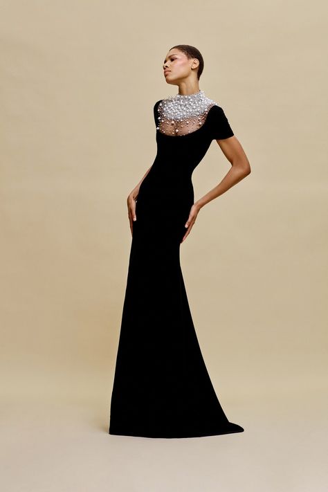 Naeem Khan Resort 2025 Fashion Show | Vogue Powder Blue Gown, Resort 2025, Ideal Wardrobe, Flare Gown, Naeem Khan, David Koma, Resort Dresses, Column Gown, Black Velvet Dress