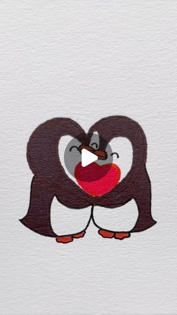 Pinguin Drawing Easy, Cute Paintings For Girlfriend, How To Draw A Penguin, Penguin Painting Easy, Simple Penguin Drawing, Easy Penguin Drawing, Penguins Drawing, Cute Penguin Drawing, Penguin Drawing Easy