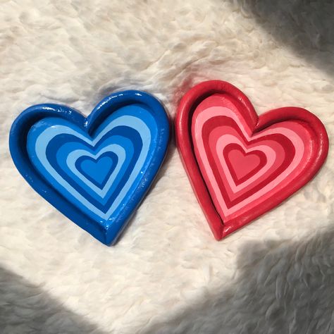 Heart shaped blue and red clay tray Clay Crafts Heart, Clay Art Heart, Heart Clay Tray, Heart Jewelry Holder, Dry Clay Jewelry, Clay Jewelry Tray, Air Dry Clay Jewelry, Clay Jewellery Holder, Clay Tray