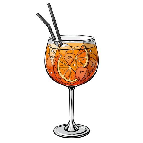 Cocktail Drawing Illustration, Drink Illustration Graphics, Aperol Spritz Drawing, Aperol Spritz Illustration, Aperol Spritz Tattoo, Cocktail Drawing, Cocktails Design, Ice Vector, Cocktail Painting