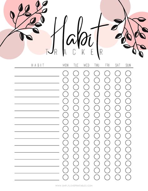 Simply Love Printables Pink Floral Habit Tracker Planner Giornaliero, School Planner Printables, Love Printables, Printable Habit Tracker, Budget Planner Free, Free Wedding Planner, Household Binder, Habit Tracker Bullet Journal, Time Management Techniques