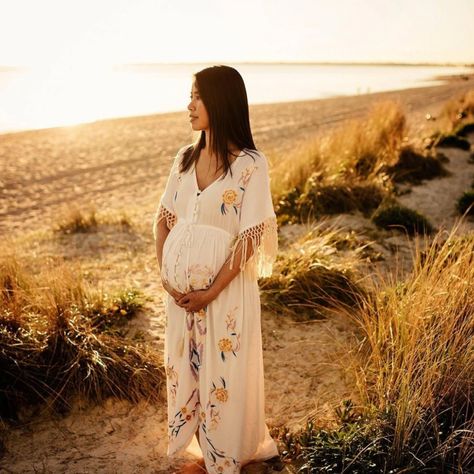 The Fillyboo 'Bojangles' Button-Through Maternity Duster/Maxi Dress/Kaftan Features Beautiful Lilac And Golden Flower Embroideries, Macram Fringe At The Sleeves And A Flattering Cut. The Button-Up Front Offers Styling Versatility, Giving You The Option To Wear It Open As A Playful Kimono/Robe/Duster Or Buttoned Halfway As A Flowy Top. Handmade Flower Crown, Petite Maxi Dress, Dress Hire, Dress Kaftan, Maternity Dresses For Photoshoot, Maternity Maxi, Golden Flower, Photoshoot Dress, Pregnancy Maxi Dress