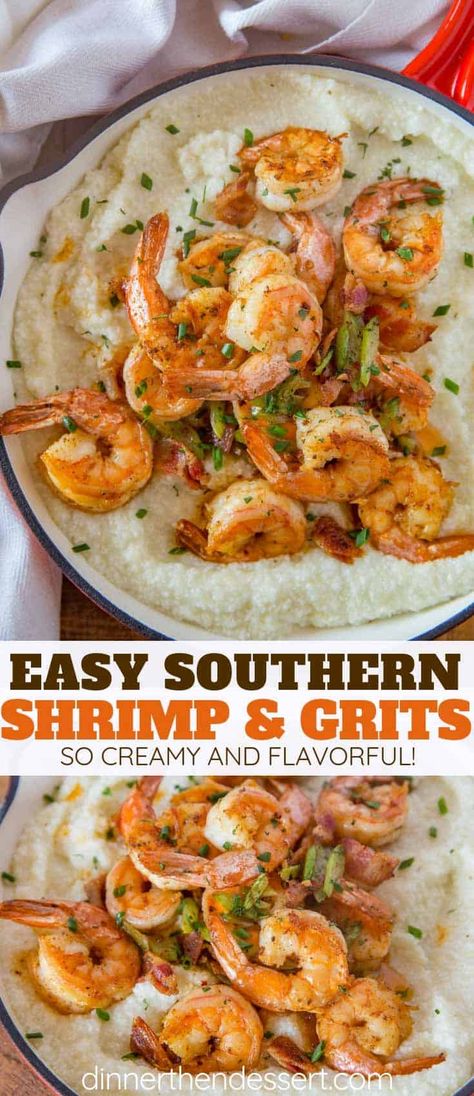 Grits And Shrimp Recipes Easy, Shrimp And Grits With Corn, Shrimp With Grits, Shrimp And Grits With Bacon, Creamy Shrimp And Grits Recipe Southern, Shrimp And Grits No Bacon, Breakfast With Shrimp, Shrimp And Grits Breakfast, Shrimp Grits Recipe Easy