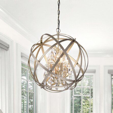 Mercer41 Chally 4 - Light Unique Globe Chandelier with Crystal Accents | Wayfair Orb Chandelier, Crystal Orb, Geometric Chandelier, Globe Chandelier, Plywood Furniture, Drum Chandelier, Iron Lighting, Candelabra Bulbs, Candle Styling