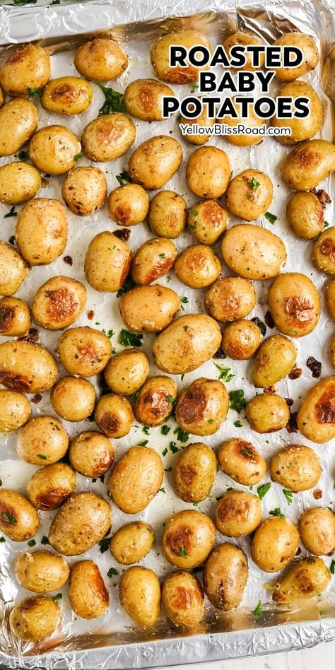 Roasted Baby Potatoes are an easy side dish for any meal! Perfectly golden and crispy on the outside, fluffy and tender on the inside. Roasted Golden Potatoes, Roasted Small Potatoes, Golden Potato Recipes, Small Potatoes Recipe, Baked Baby Potatoes, Baby Potato Recipes, Roasted Baby Potatoes, Roasted Potato Recipes, Easy Potato Recipes