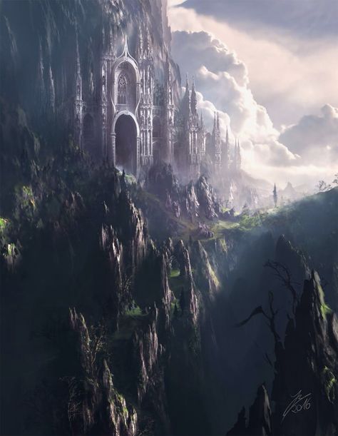 A mountaintop city far off in the Rainlands to the north. Creature Fantasy, Fantasy City, Fantasy Castle, Fantasy Setting, Fantasy Places, Art Et Illustration, Fantasy Art Landscapes, Fantasy Concept Art, Fantasy Aesthetic