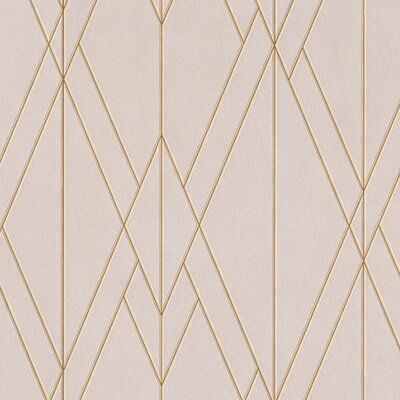 Triangles, quadrilaterals, and pentagons collide to create an architectural contemporary design. Debossed lines connect and intersect to form polygons with sharp angles for an overall intricate zigzag pattern. Each line is coated with a chic metallic shimmer for a sophisticated art deco wallpaper. Color: Light Peach | Wrought Studio™ Heberling Sharp Lines 33' L x 21" W Metallic Wallpaper Roll in Gray, Size 21.0 W in | Wayfair | Home Decor Powder Room Accent Wall, Wallpaper Colour, Mid Century Wallpaper, Brick Wallpaper Roll, Deco Wallpaper, Sophisticated Art, Headboard Wall, Luxury Living Room Design, Wallpaper For Sale