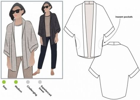 Style Arc Sewing Pattern Besharl Jacket | Minerva Style Arc, Jacket Sewing Pattern, Jacket Sewing, Kimono Style Jacket, Coat Pattern Sewing, Mode Kimono, Textil Design, Sewing Clothes Women, Jacket Pattern Sewing