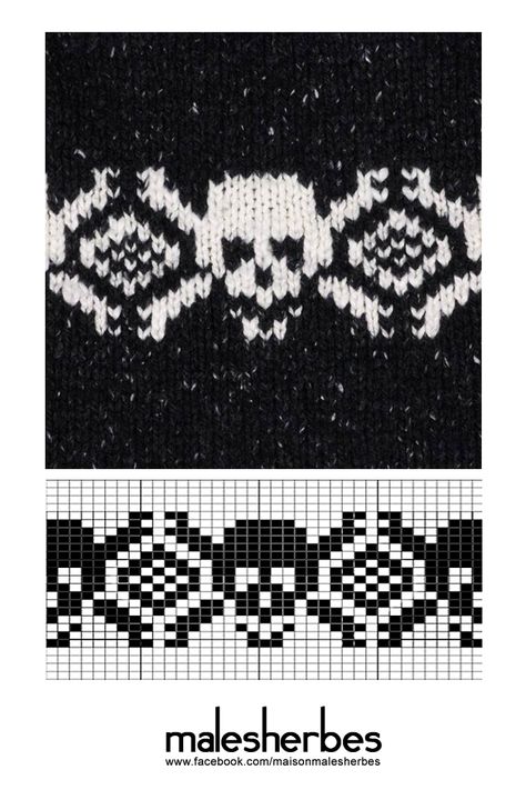 Skull Knitting Pattern Chart, Knit Skull Pattern, Punk Knitting Patterns, Knit Grid Pattern, Skull Knitting Pattern, Punk Knitting, Knitting Graphs, Mochila Pattern, Fashion Movies