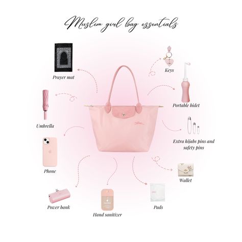 Girl Bag Essentials, Pink Longchamp Bag, Girly Tips, Bag Longchamp, Longchamp Bag, Muslim Girl, Future Wardrobe, Longchamp Bags, Bag Essentials