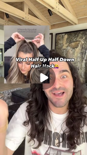 Matt Newman on Instagram: "summer is #halfuphalfdown hair season- would love an easy way to cover the #hairties !! @alexamcmanaman how clever is this !!! #hairstyleoftheday #hairreels #hairinspo #hairideas 💁‍♀️💁‍♀️ do u wear half up half down hairstyles ?!" Easy Updos For Long Hair Half Up, Best Updos For Long Hair, Half Up Quick Hairstyles, Half Up Half Down Volume Ponytail, How To Add Volume To Half Up Hair, Easy Half Hair Updo Simple, Half Up Half Down No Bangs, Halfway Hairstyles Half Up, Easy Casual Half Up Half Down Hairstyles