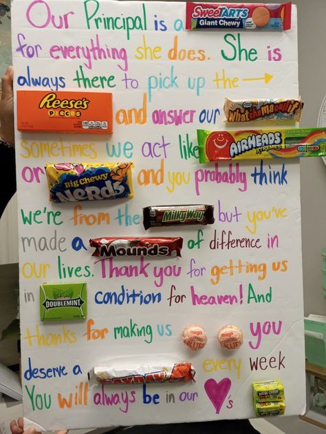 Principal Candy Poster, Principal Appreciation Day Ideas, Principal Candy Bar Poster, Principals Birthday Ideas, Vice Principal Appreciation Gift, Principals Appreciation Day Ideas, Principal Day Ideas From Students, Principal Appreciation Ideas From Kids, Assistant Principal Appreciation Poster