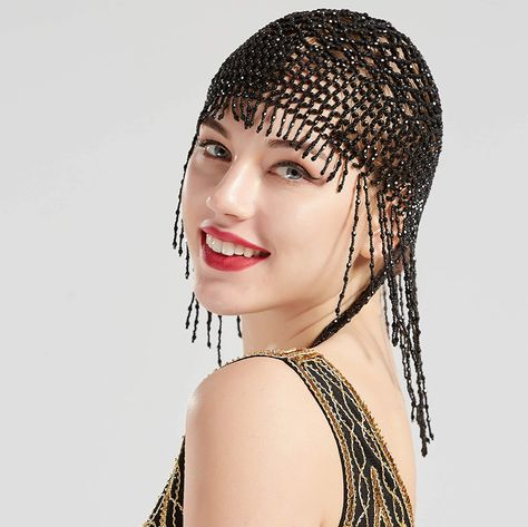 Amazon.com: BABEYOND 1920s Beaded Cap Headpiece Roaring 20s Beaded Flapper Headpiece Belly Dance Cap Exotic Cleopatra Headpiece for Gatsby Themed Party (Silver): Clothing, Shoes & Jewelry Cleopatra Headpiece, Flapper Outfit, Great Gatsby Themed Wedding, Flapper Headpiece, Beaded Headpiece, Gatsby Themed Party, Flapper Hat, Vintage Hair Accessories, Party Fits