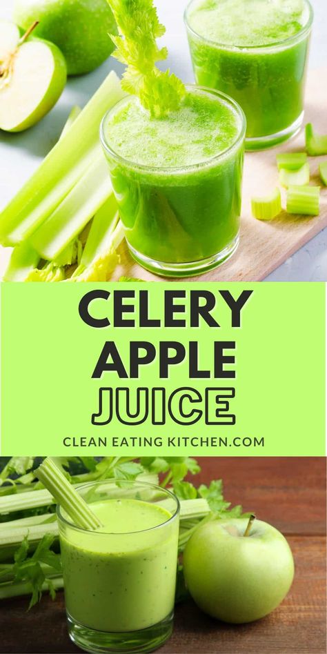 Celery Apple Juice is a great way to get the benefits of celery juice but with better flavor. This simple recipe has just 3 ingredients and can be made in a juicer or a blender. Try this green juice recipe today! Cucumber Celery Juice, Apple Juice Benefits, Benefits Of Celery, Apple Juice Recipe, Celery Juice Benefits, Healthy Juice Drinks, Green Juice Recipe, Detox Juice Recipes, Green Juice Recipes