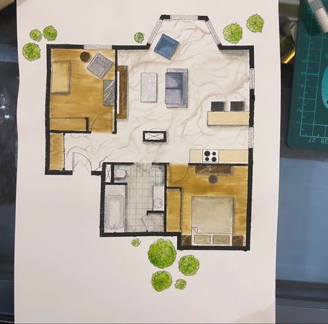 Floor Plan Watercolor Rendering, Watercolor Rendering Architecture, Floorplan Render, Rendering Watercolor, Site Plan Rendering, Floor Plan Rendering, Plan Rendering, Rendering Drawing, Rendered Floor Plan