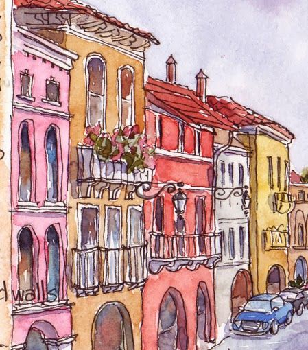 City View Drawing, Houses Sketch, Sketching Buildings, Watercolor Buildings, City Watercolor, Building Painting, Watercolor Architecture, Charcoal Drawings, Artist Sketchbook