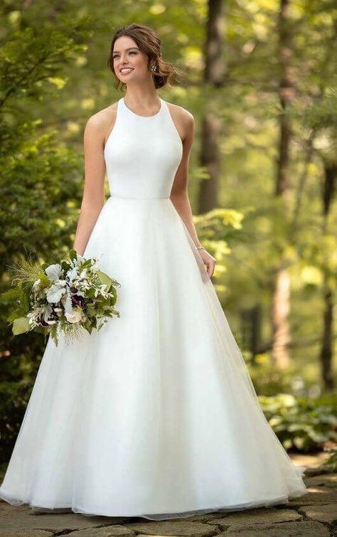 D2987 Relaxed Ballgown with High Halter Neckline by Essense of Australia Satin Halter Wedding Dress, Halterneck Wedding Dress, Relaxed Wedding Dress, Wedding Dress Halter Neck, Wedding Dresses Australia, Secret Wedding, Halter Wedding Dress, Ballgown Wedding, Neck Wedding Dress