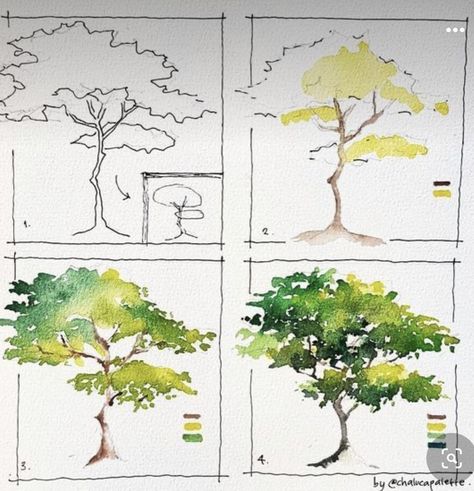 Seni Pastel, Tree Watercolor Painting, Výtvarné Reference, Simple Tree, Desain Lanskap, Watercolor Paintings For Beginners, Watercolor Tree, Watercolor Paintings Easy, Seni Cat Air