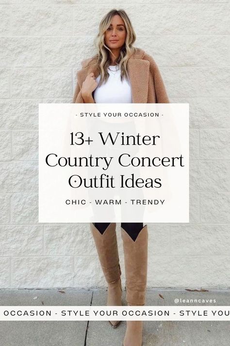 Womens Cowboy Boots Outfits Winter, Daily Country Outfits, Winter Western Boots Outfit, Country Music Festival Outfits Winter, Styling Cowboy Boots Women Winter, Winter Country Chic Outfits, Cool Weather Rodeo Outfits, Winter Outfits With Cowboy Boots For Women, White Cowboy Boot Outfits Winter