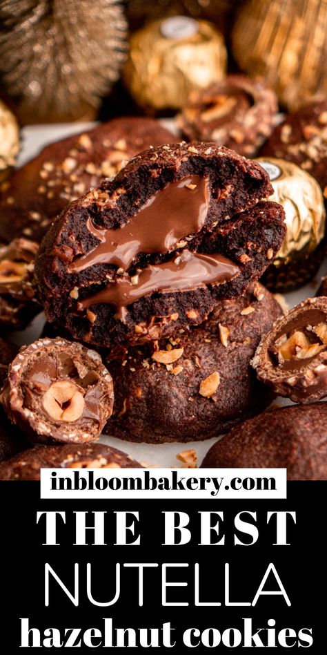 Ferraro Rocher Cookies, Fancy Chocolate Cookies, Nyc Cookies Recipe, Gourmet Stuffed Cookies Recipes, Biscoff Stuffed Cookies, Ferrero Rocher Cookies, Ferrero Cookies, New York Style Cookies, Filled Cookies Recipes