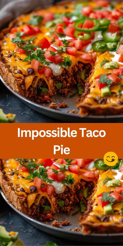 Craving a flavor-packed dinner that's easy to make? Look no further than our Impossible Taco Pie recipe! Made with lean ground beef, zesty taco seasoning, and a golden Bisquick crust, this dish is a crowd-pleaser. Perfect for busy nights or casual gatherings. Impossible Taco Pie Bisquick, Taco Pie With Jiffy Cornbread, Taco Pie With Pie Crust, Taco Pie With Bisquick, Taco Pie With Crescent Rolls, Impossible Taco Pie, Bisquick Recipes Dinner, Taco Recipes Ground Beef, Taco Pie Recipes